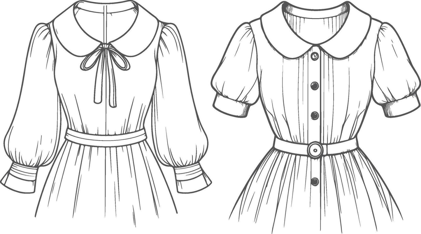 Tiered Skirt Peter Pan Collar Outline vector