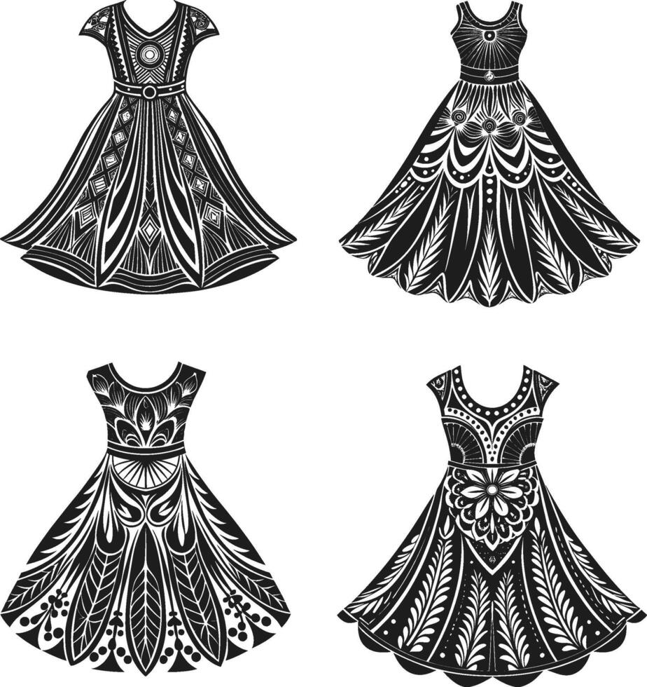 Flowy Boho Dress Silhouette vector
