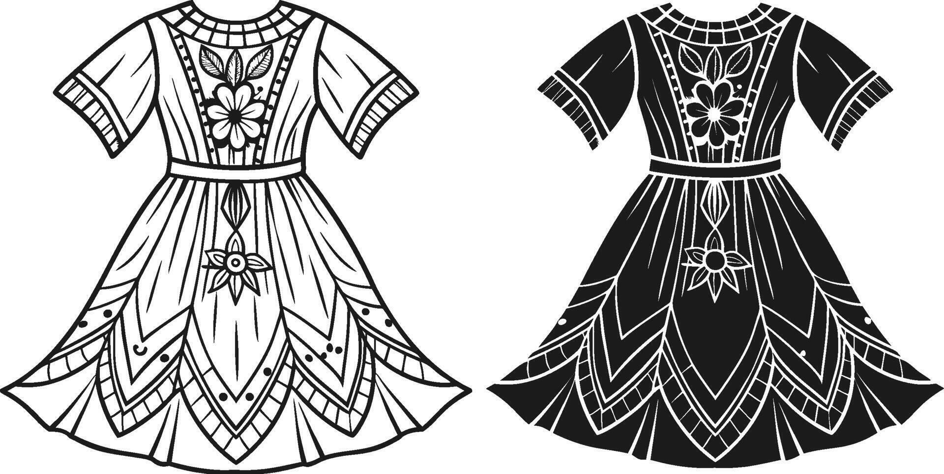 Soft Pleats Boho Dress Line Art vector