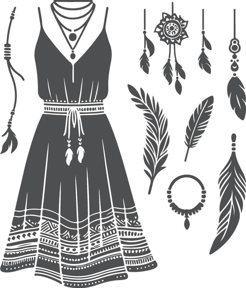 Delicate Boho Dress Silhouette vector