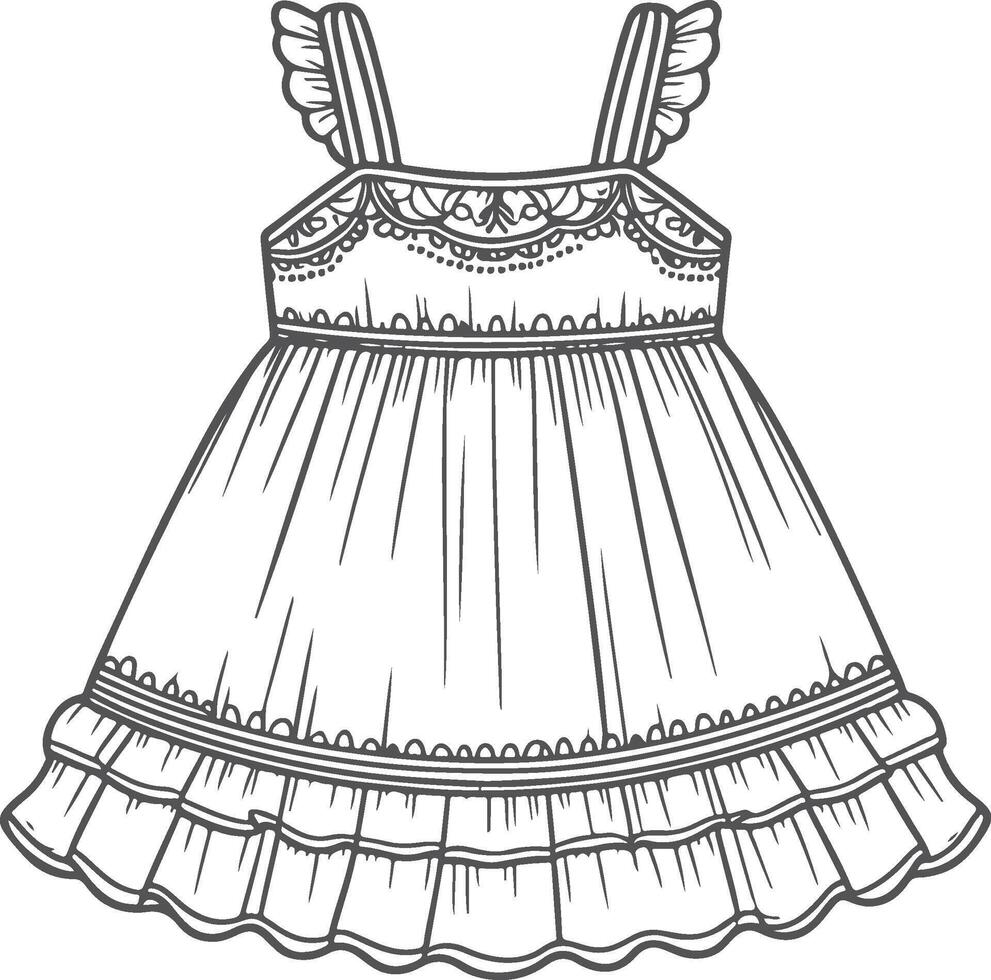 Sleek Babydoll Dress Sketch vector