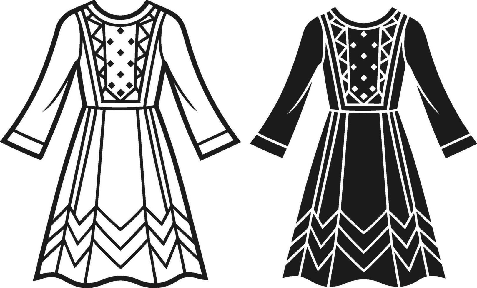Ruffled Hem Boho Dress Sketch vector