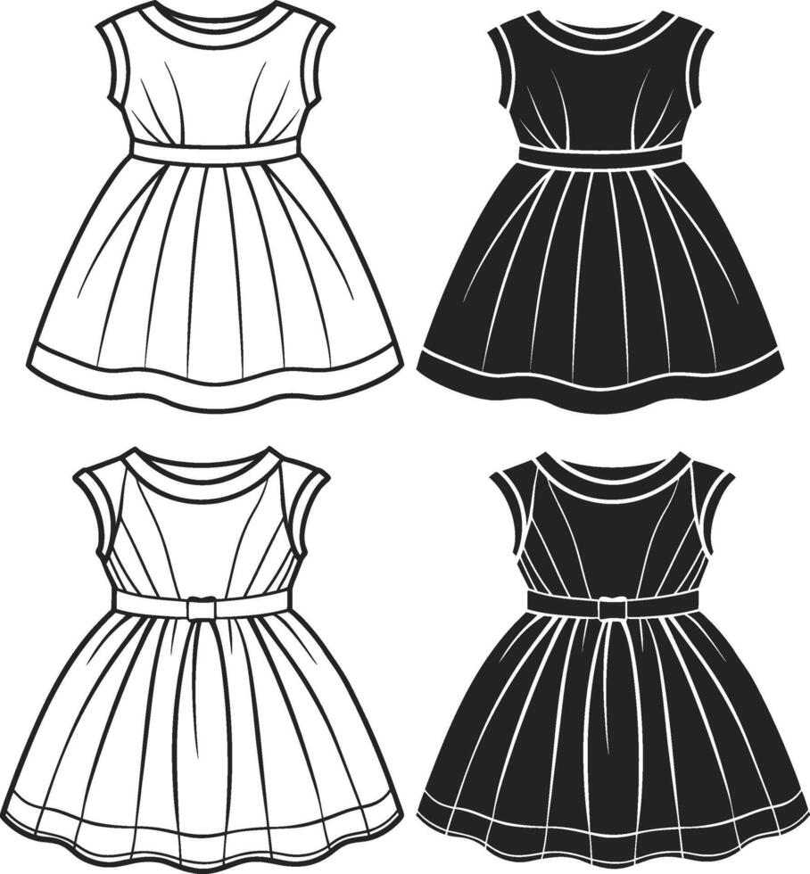 Elegant Sleeveless Babydoll Sketch vector