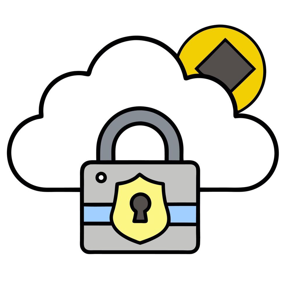 2D as Cloud security icon with a lock concept as illustration of a cloud security icon with a lock emphasizing the importance of protecting cloud stored data in cyber vector