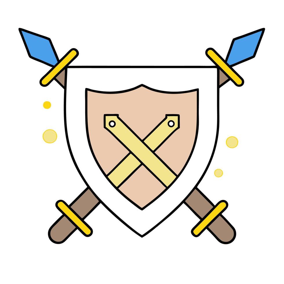 2D as Cyber defense icon with a shield and crossed swords concept as illustration of a cyber defense icon with a shield and crossed swords symbolizing the proactive m vector