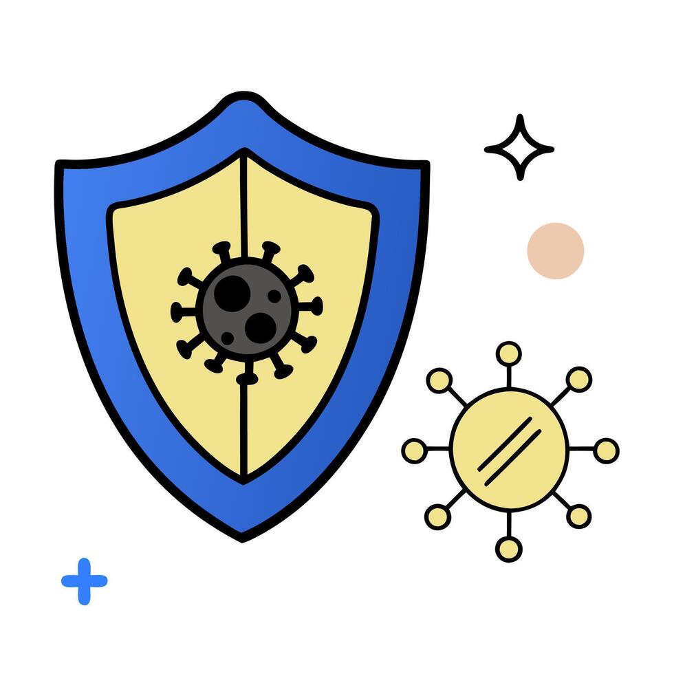 2D as Antivirus protection icon with a shield and virus symbol concept as illustration of an antivirus protection icon with a shield and virus symbol emphasizing the vector