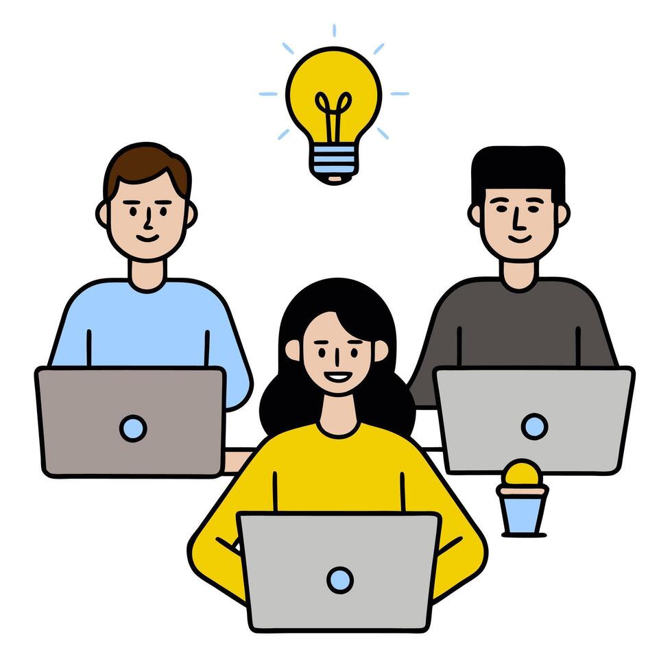 2D minimalize as Business team collaborating on a marketing strategy concept as A illustration of a business team collaborating on a marketing strategy using digital vector