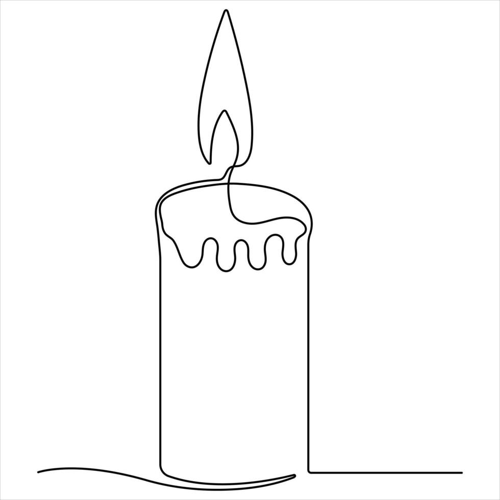 Continuous candle light one line art drawing isolated on white minimalist style vector