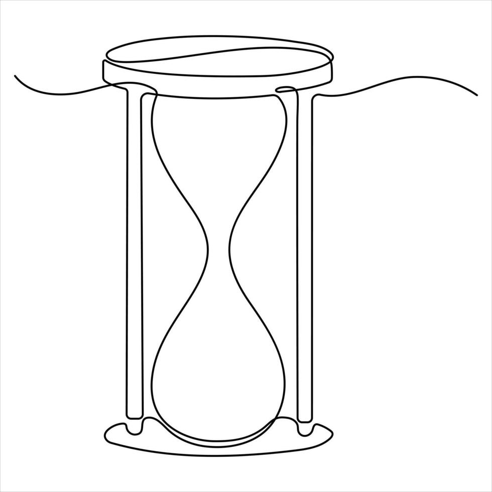Continuous single line art drawing of hourglass with flow sand Retro timer as time passing concept illustration vector