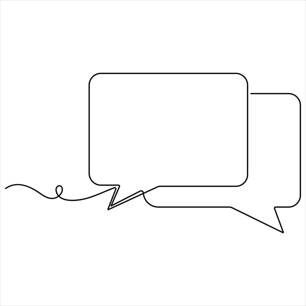 Continuous speech bubble single line drawing of dialogue speech bubble border outline hand line art vector