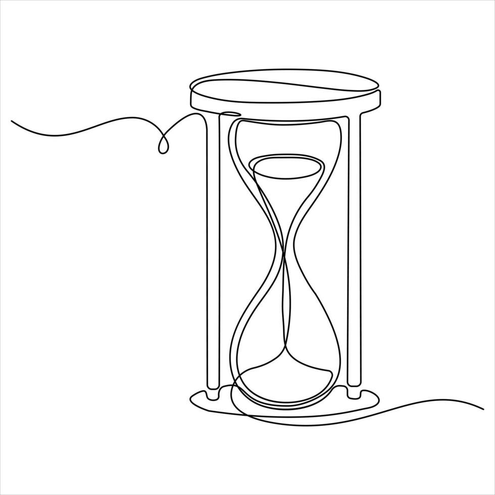 Continuous single line drawing of hourglass with flow sand Retro timer as time passing concept illustration vector