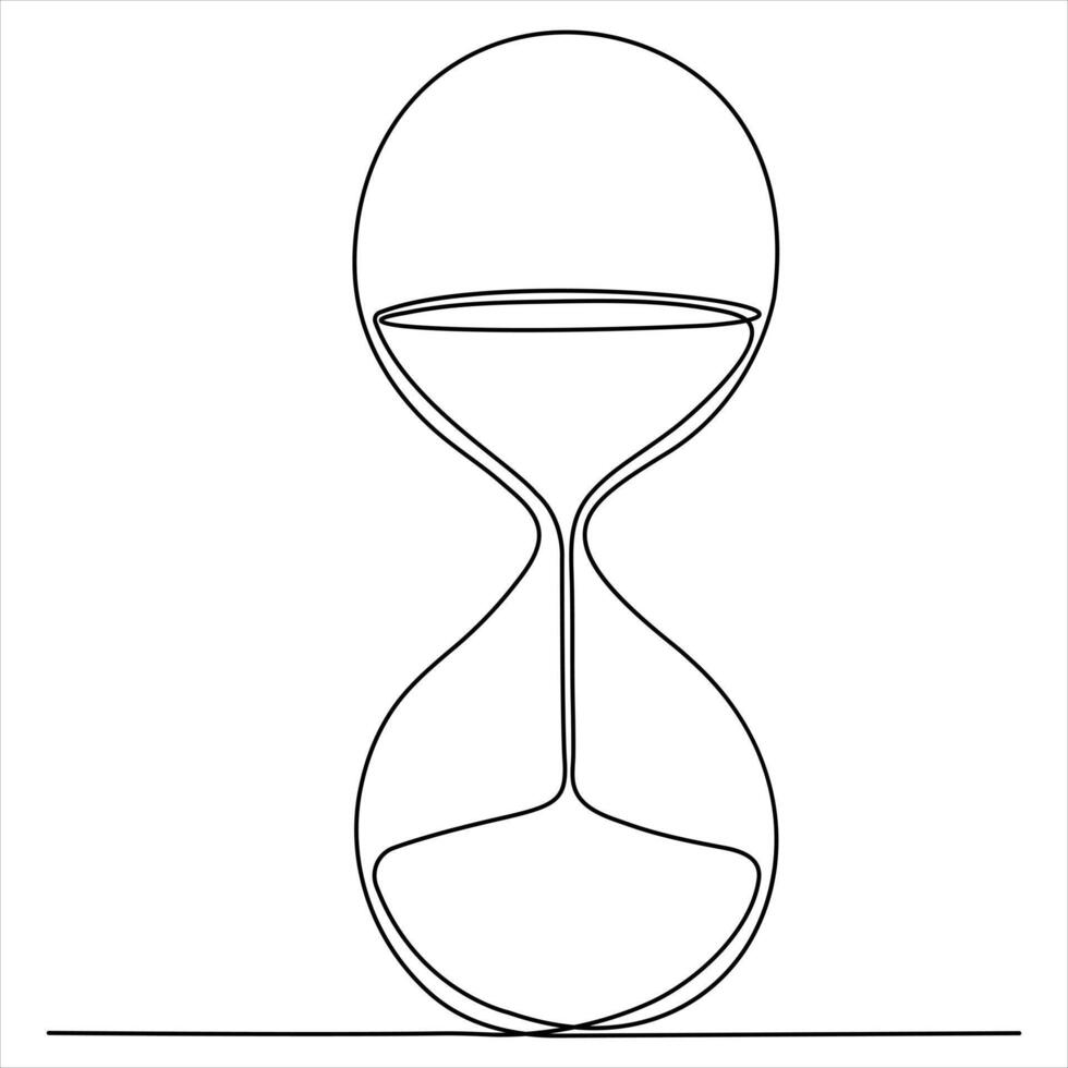 Continuous single line drawing of hourglass with flow sand Retro timer as time passing concept vector