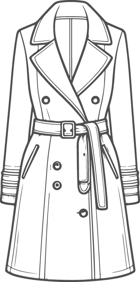 Modern Long Overcoat Line Art vector
