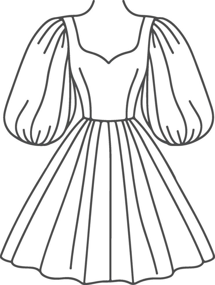 Minimalist Puff Sleeve Dress Line Art vector