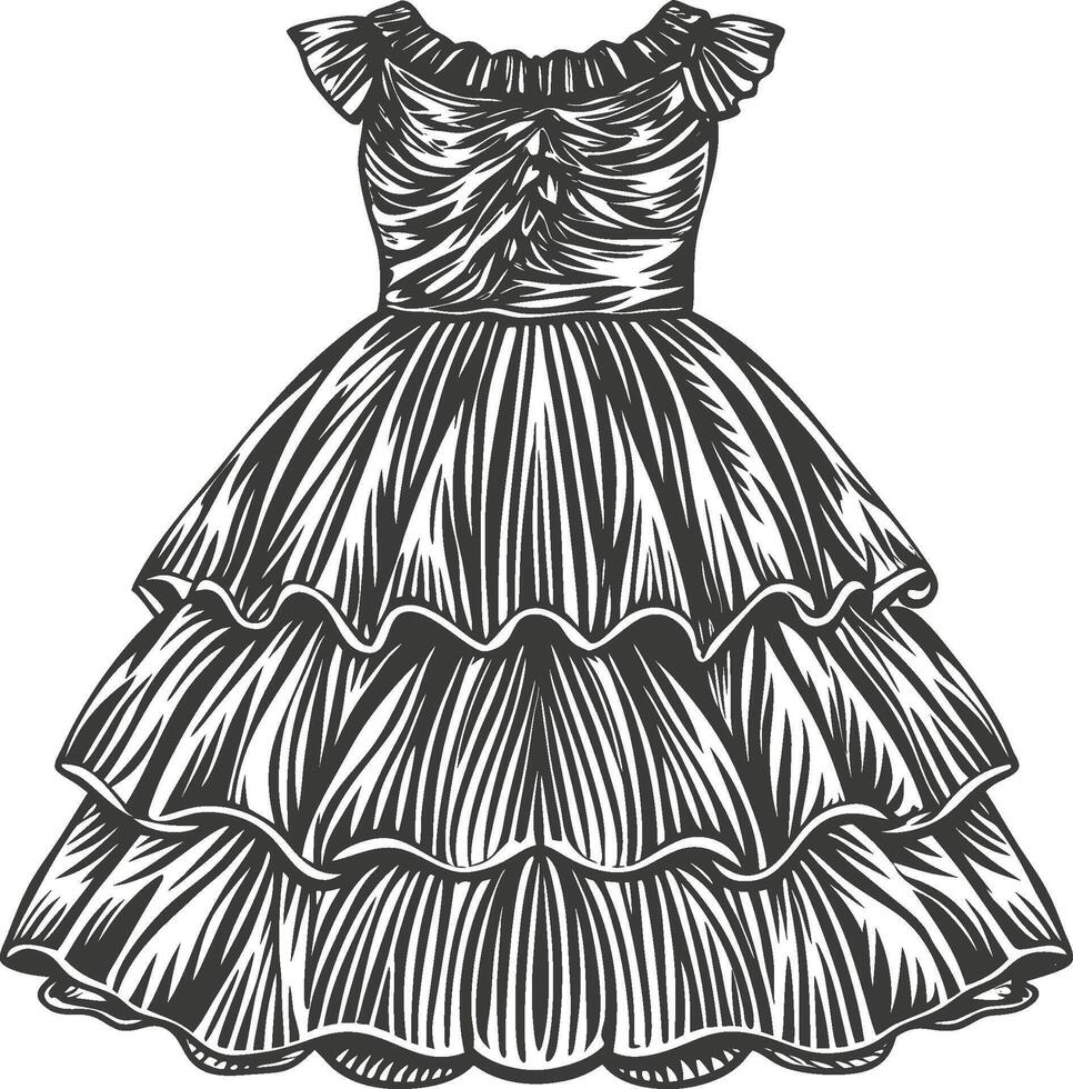 Charming Ruffle Hem Dress Outline vector