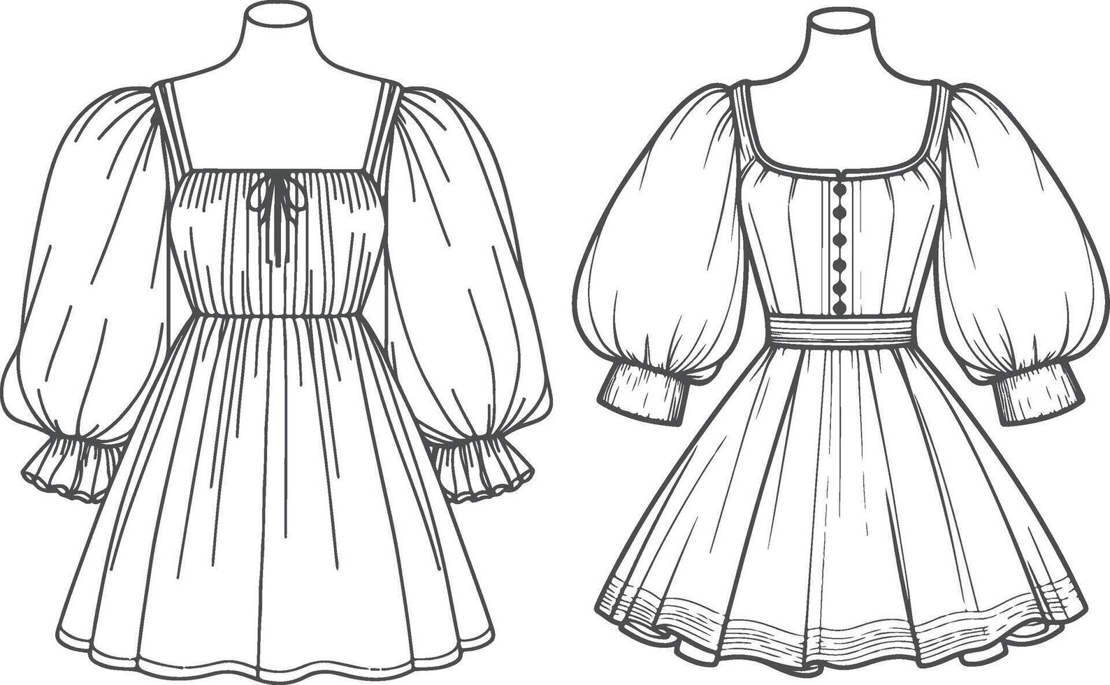 Vintage Puff Sleeve Gown Line Art vector