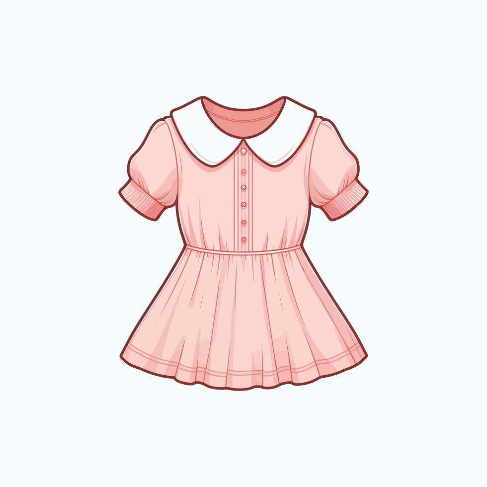 pink color peter pan collar dress sketch,fashion design vector