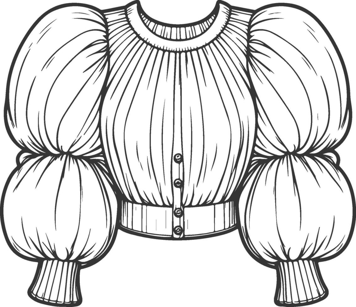 Elegant Long Puff Sleeve Dress Sketch vector