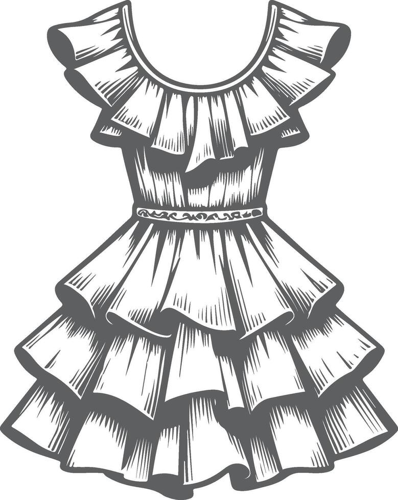 Chic Ruffle Hem Gown Sketch Design vector