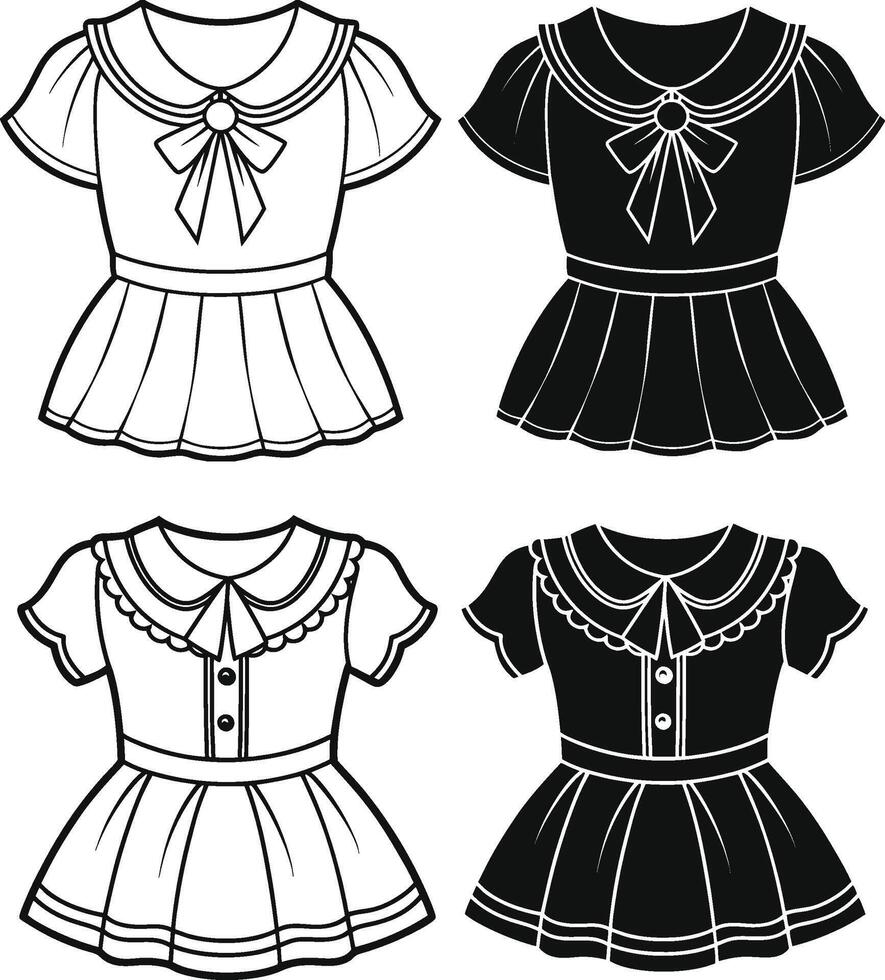 Retro Style Peter Pan Collar Dress Outline vector