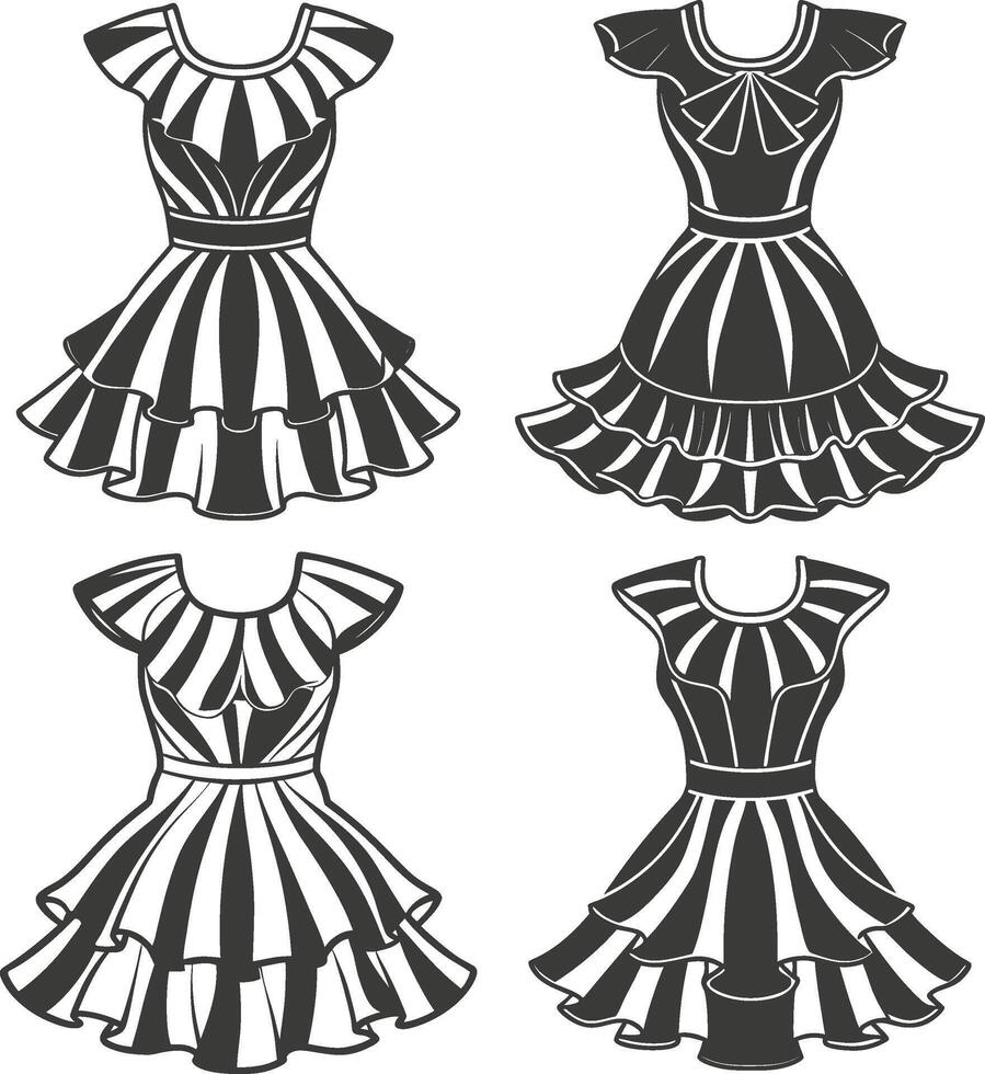 Playful Ruffle Hem Dress Outline Design vector