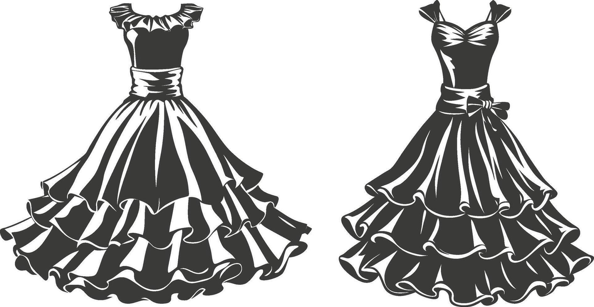 Pleated Ruffle Hem Gown Sketch Design vector