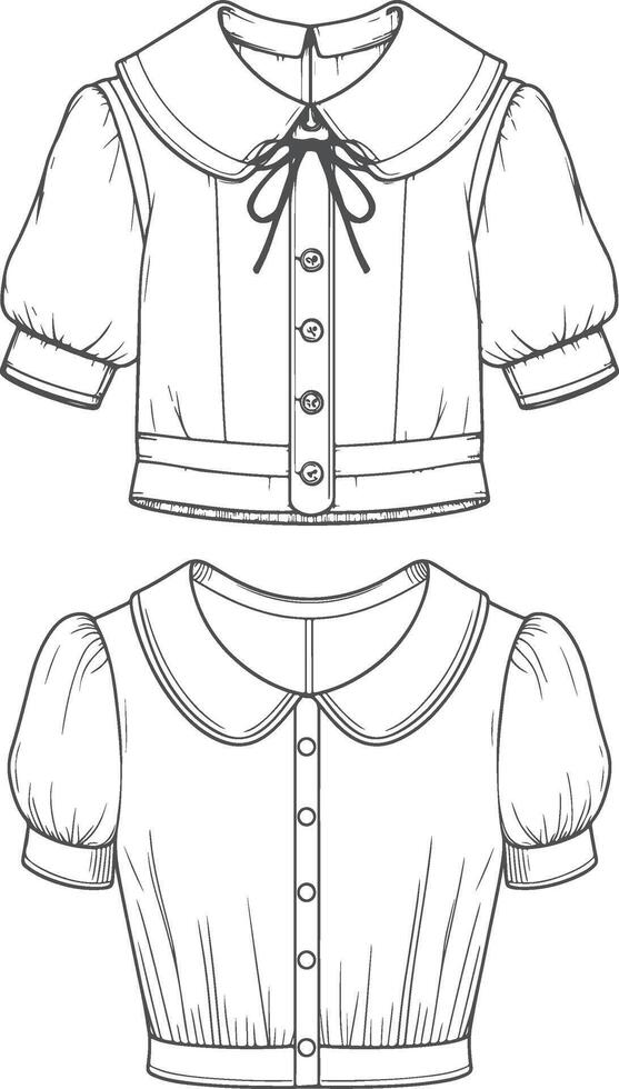Polka Dot Peter Pan Collar Dress Outline vector