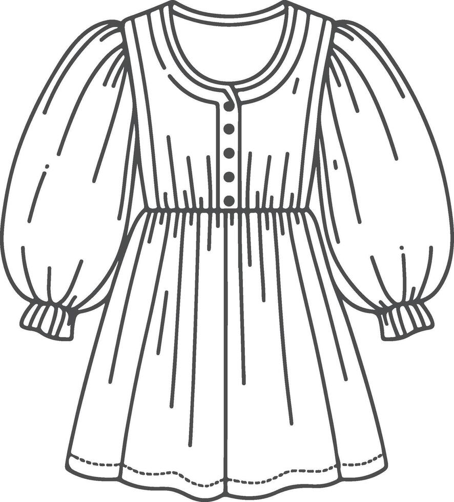 Balloon Puff Sleeve Dress Outline vector