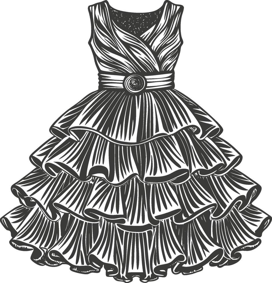 Sleeveless Ruffle Hem Dress Sketch vector