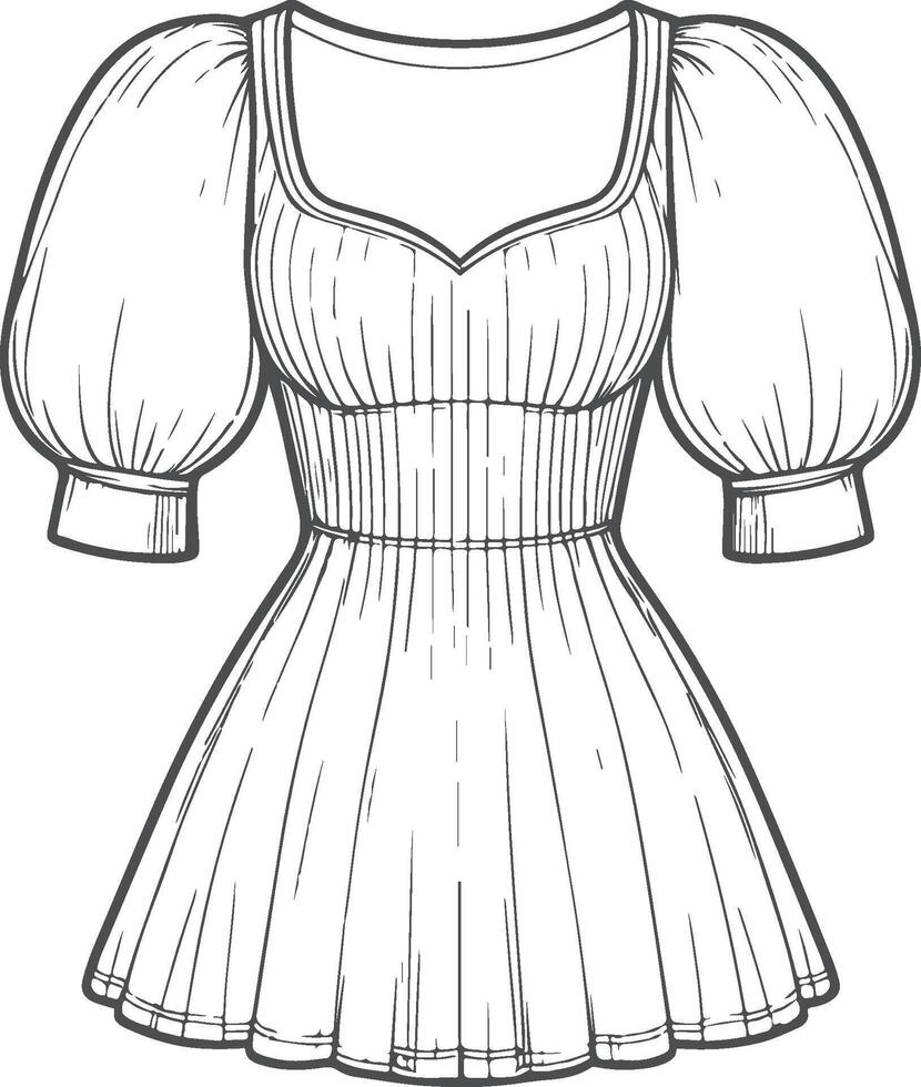Casual Fit Puff Sleeve Dress Sketch vector