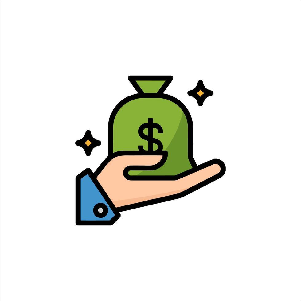 Hand holding money bag icon illustration vector
