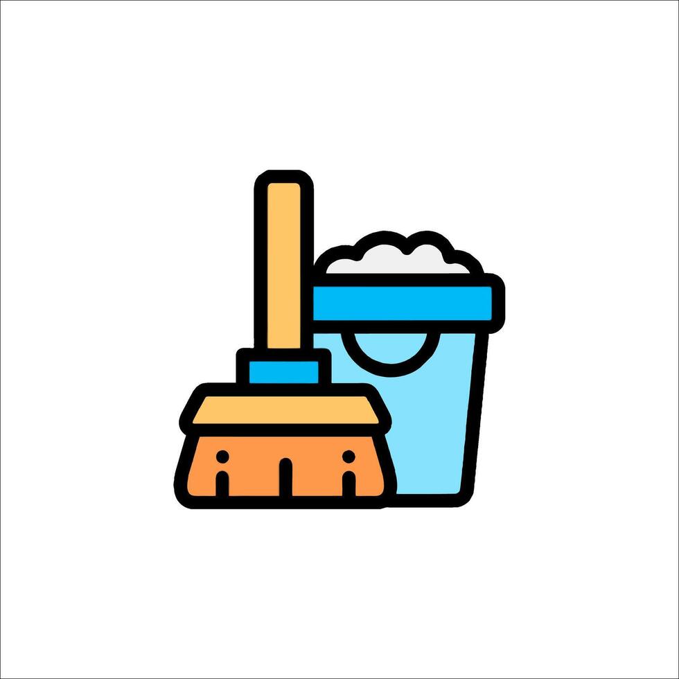 Cleaning icon with bucket and broom vector
