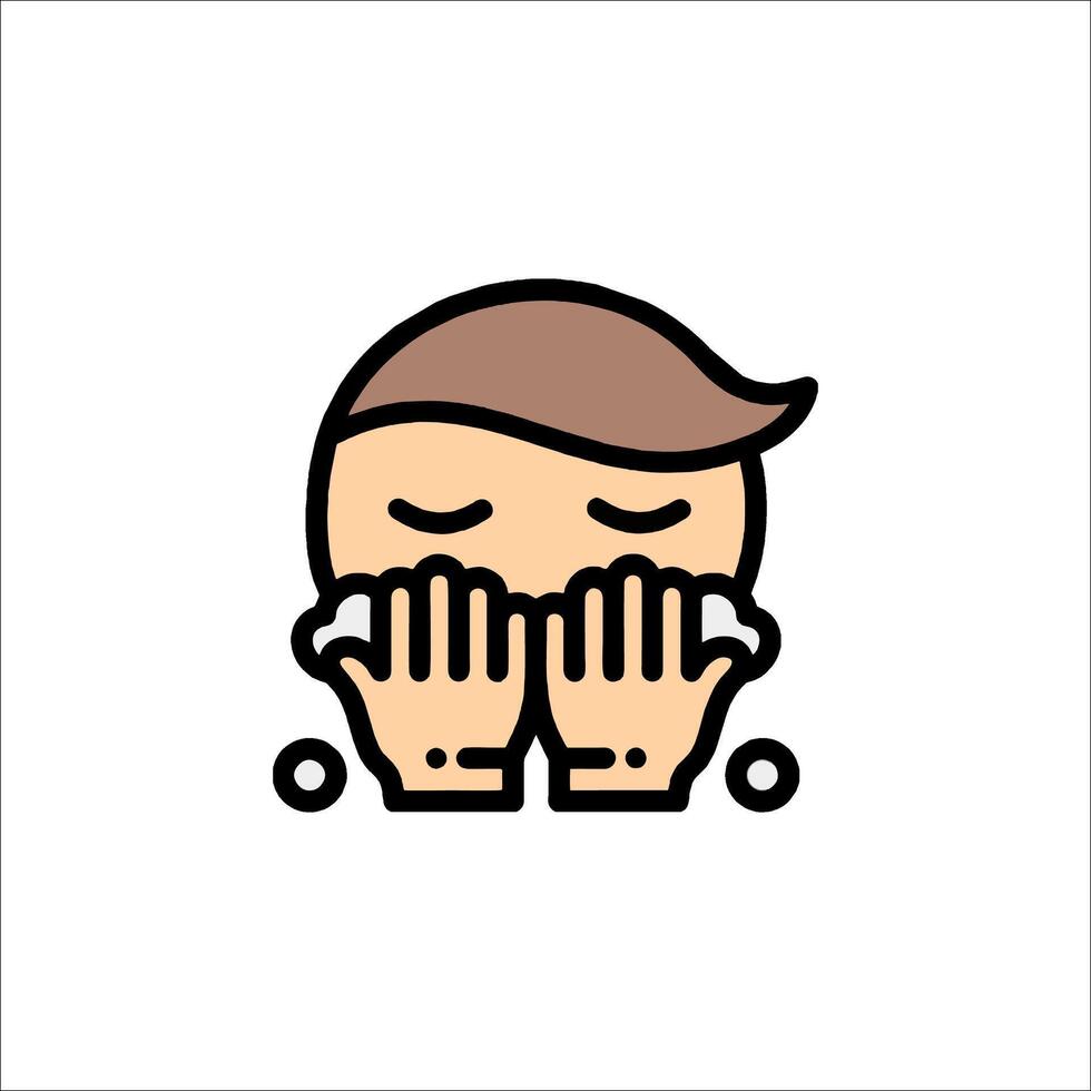 A man with his hands on his face and a towel in his hand vector