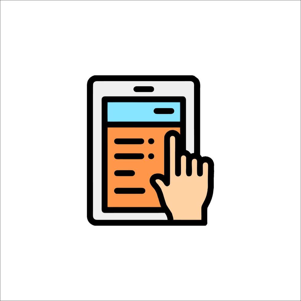 A hand touching a tablet with a check box icon vector