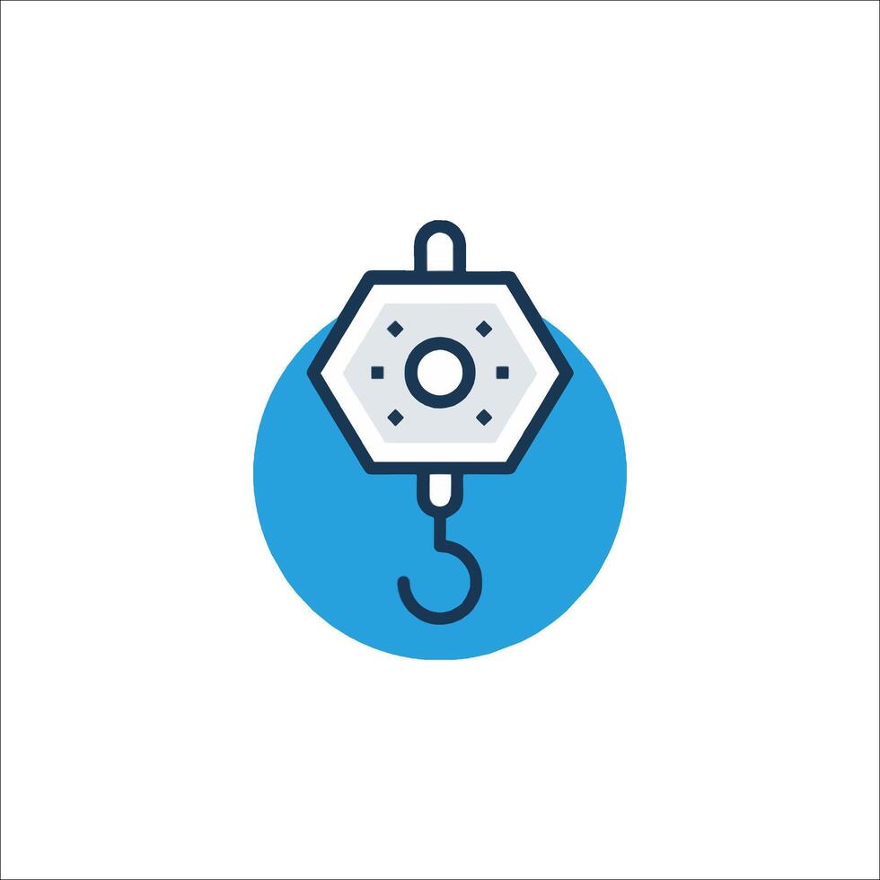 A blue and white icon of a hook vector
