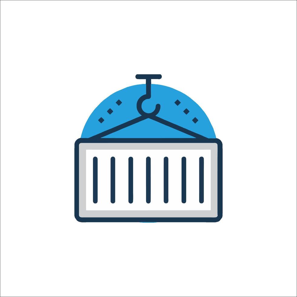 A blue and white icon of a crane vector
