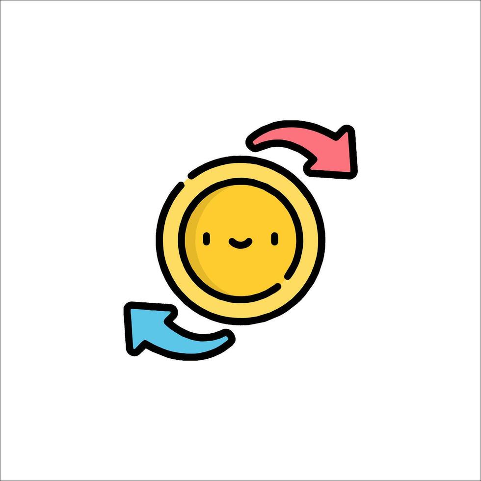 A coin with a smiley face and arrows vector