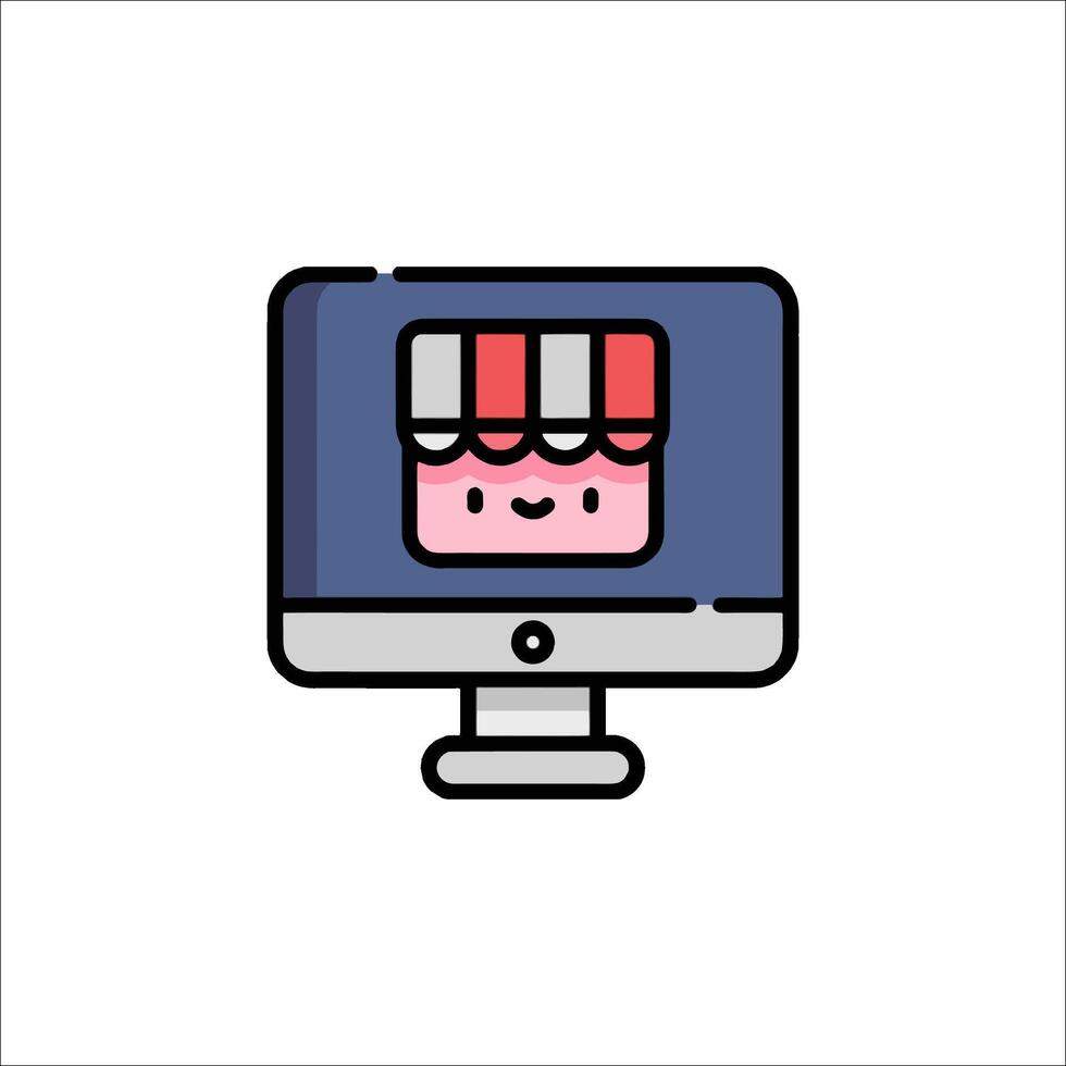 A computer monitor with a cute little shop on it vector