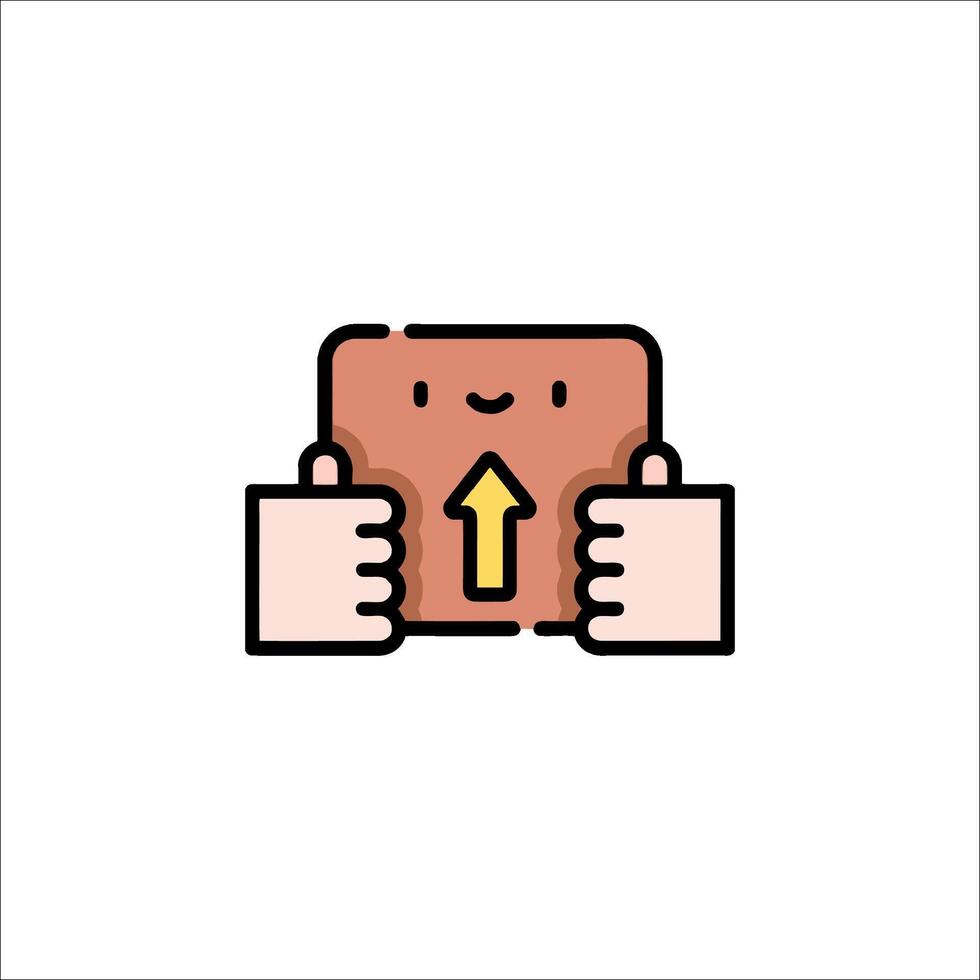 A cartoon hand holding a box with an arrow pointing up vector