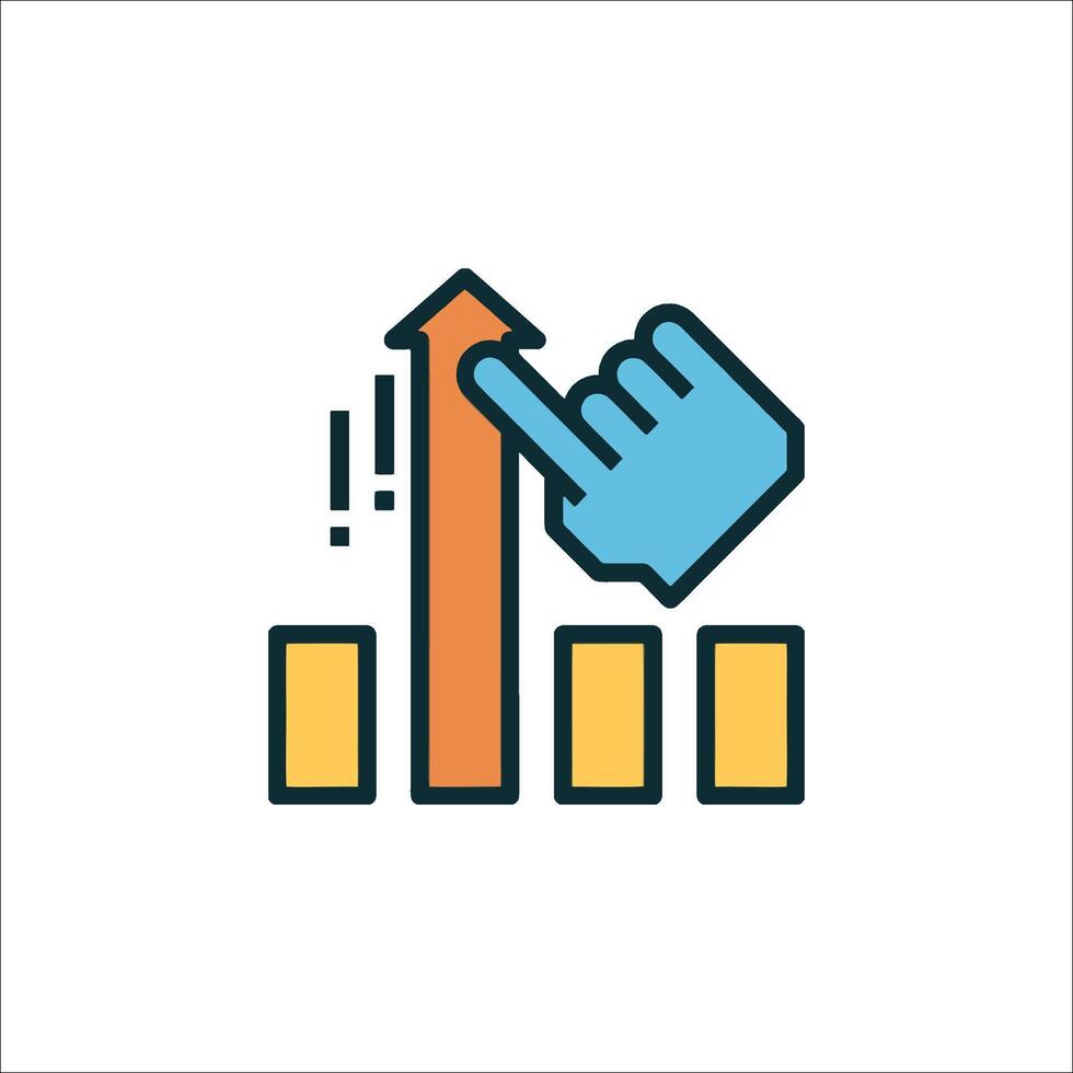 A hand pointing at a bar chart icon vector