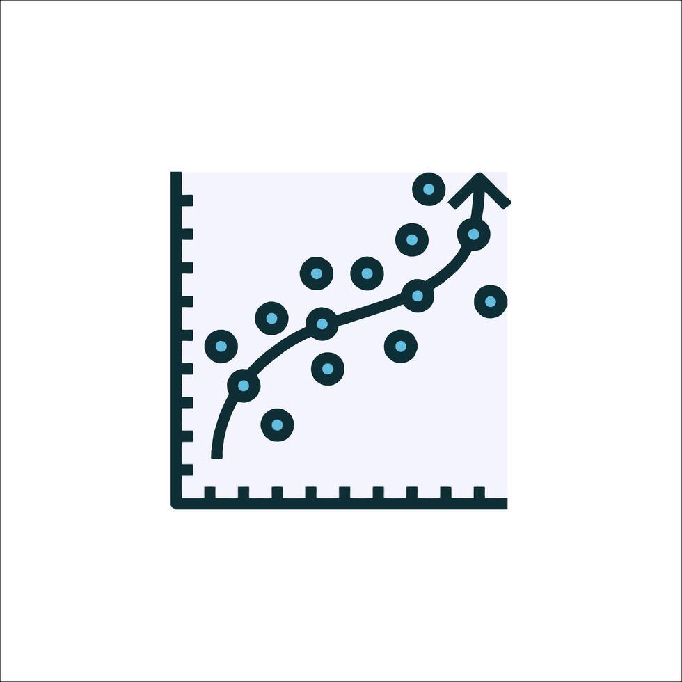 A graph with dots on it and a line going up vector