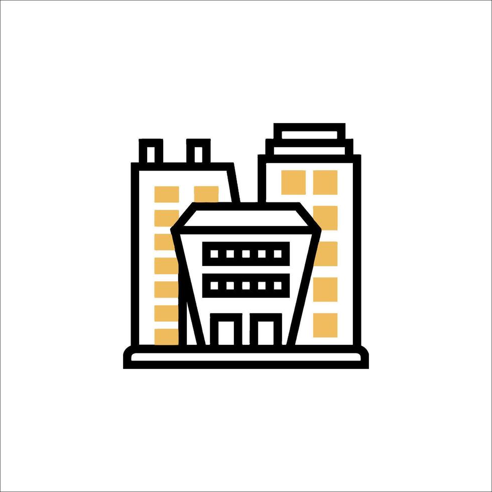 A building icon with a yellow and black outline vector