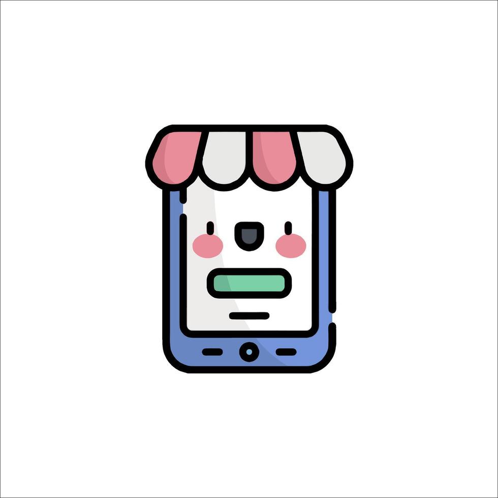 A cartoon phone with a shop awning on it vector