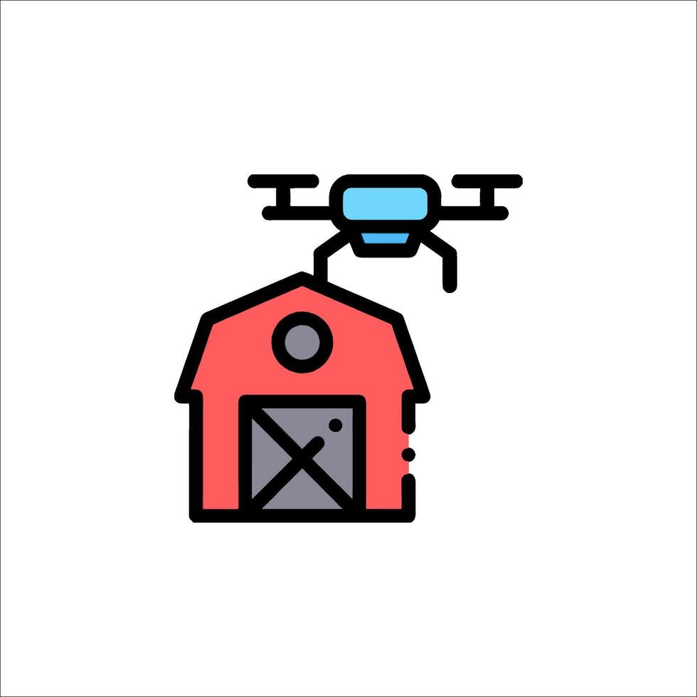 A red barn with a drone flying over it vector