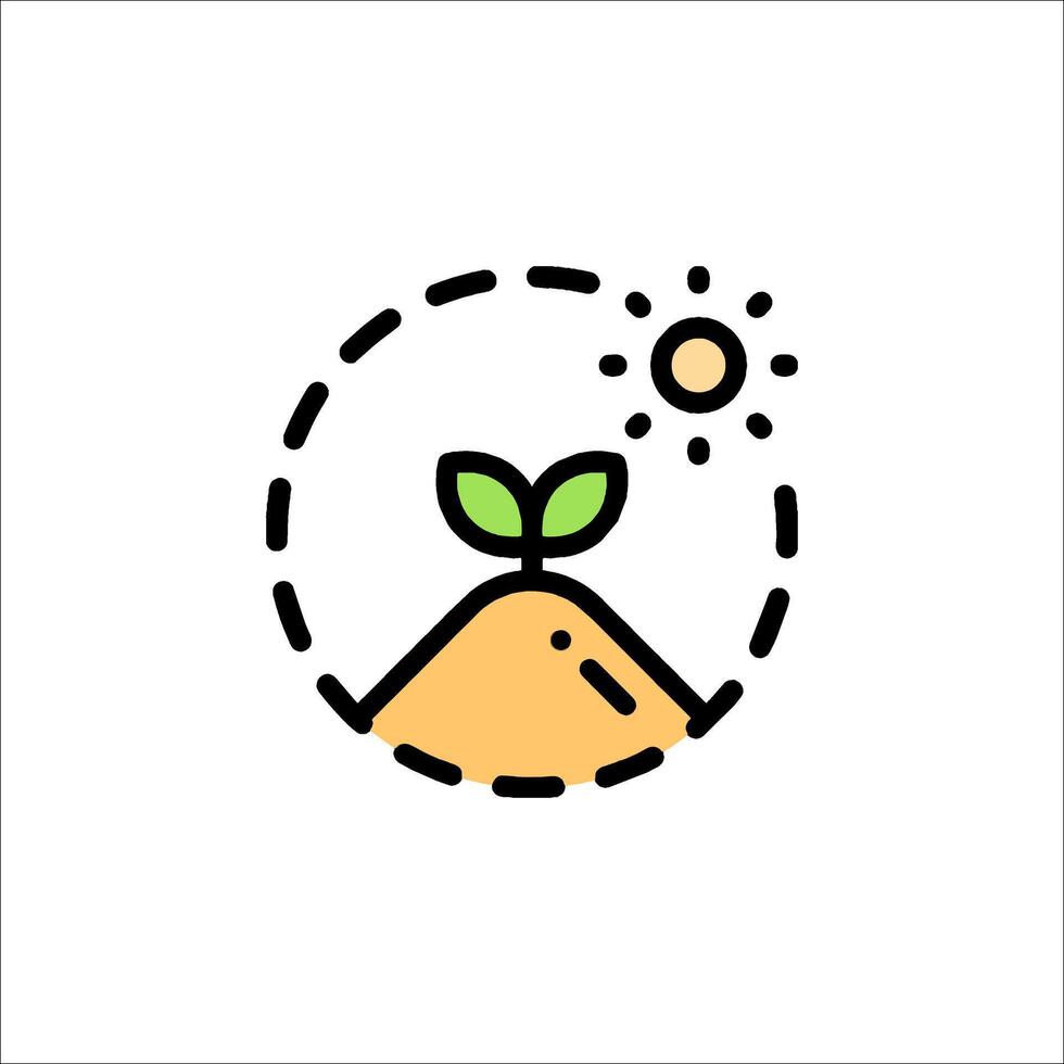 A plant growing on a hill with a sun behind it vector