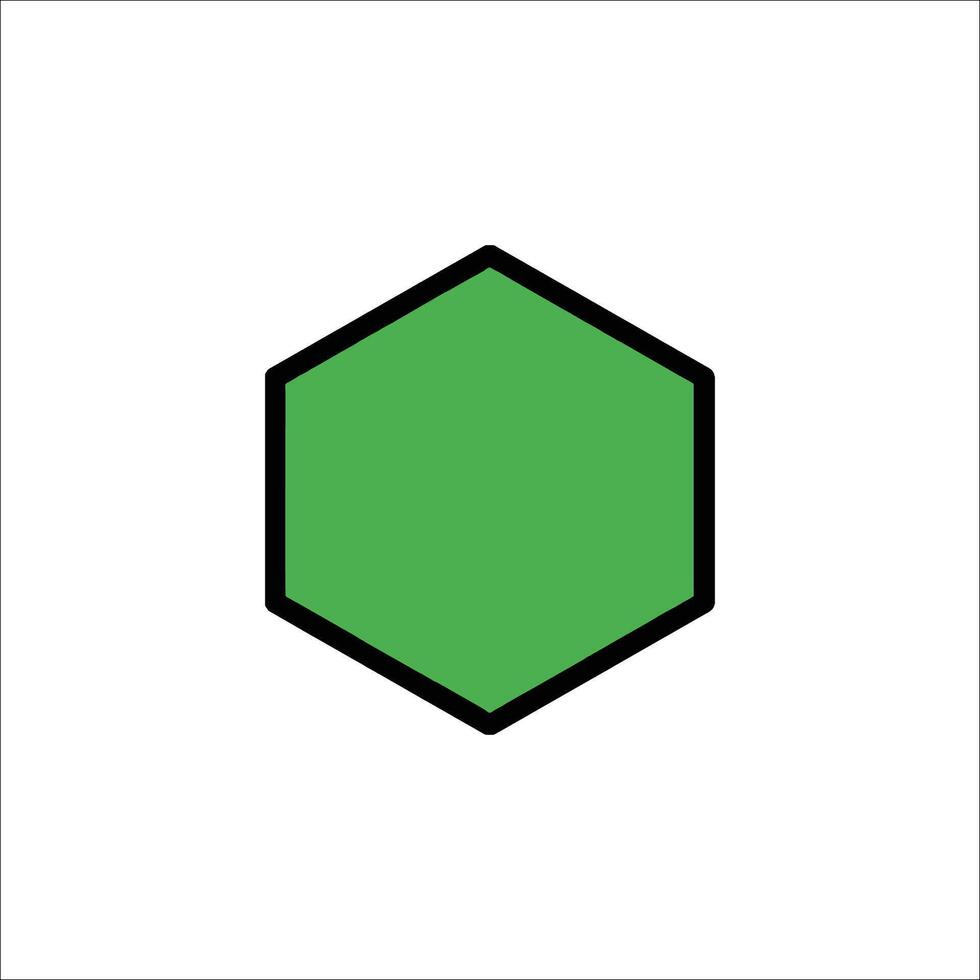 A green hexagon with a black outline vector