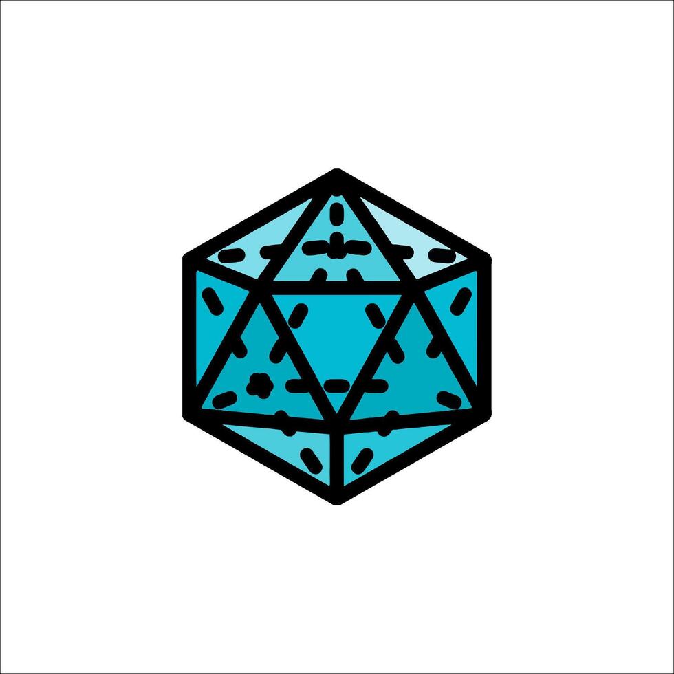 A blue and black d20 dice icon vector