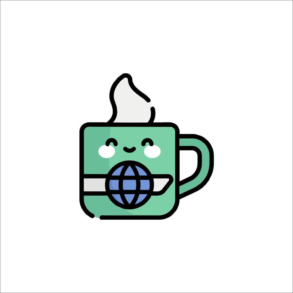 A cup of coffee with a globe on it vector