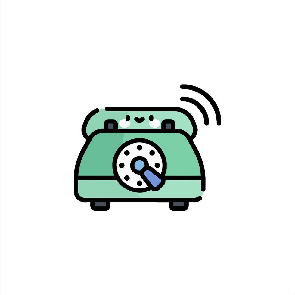 A green telephone icon with a clock on it vector