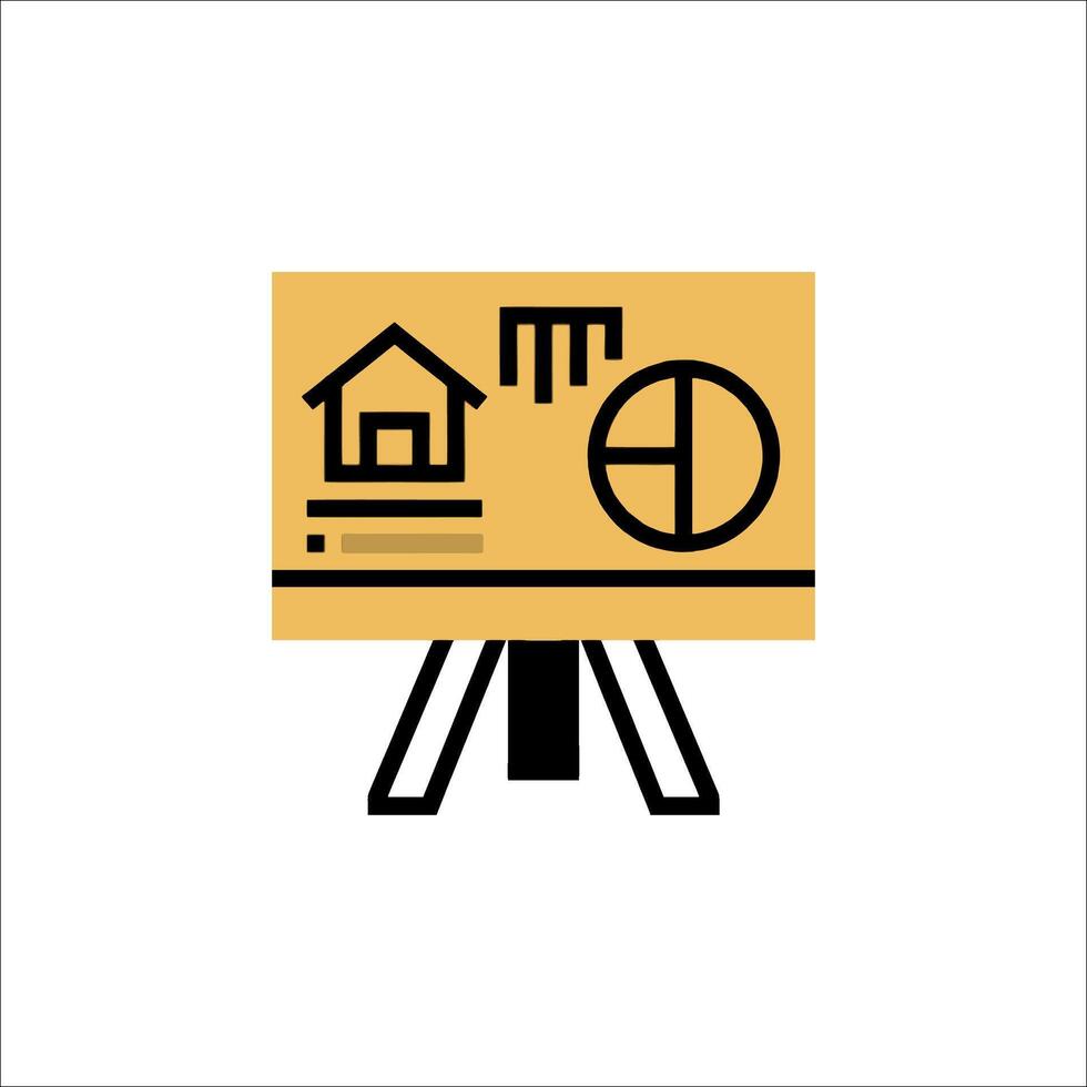 A house on a easel with a pie chart on it vector